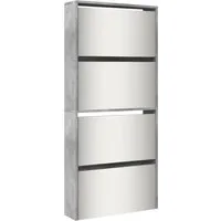 vidaXL Schuhschrank mit Spiegel – 4 Fächer in Betongrau - Schuhschrank in modernem Design mit 4 Kippfächern für bis zu 16 Paar Schuhe, ideal für Flur oder Schlafzimmer. Langlebiger Holzwerkstoff und einfacher Zugriff auf deine Schuhe.