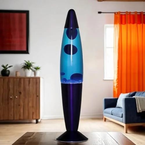 Licht-Erlebnisse Lavalampe Blau, Deko Lampe Klein, Stimmungslicht, 36 cm, G9 25 W mit Kabelschalter, inklusive Leuchtmittel, Geschenkidee, Mini Lavalampe, Retro Lampe