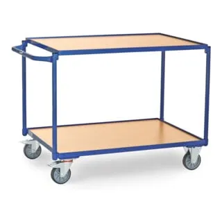 Fetra Tischwagen 2944 - Robuster Metall- und Holzwagen mit 2 Etagen - Tischwagen aus Metall und Holz mit 2 Etagen, Tragkraft 300 kg. Ideal für Lager und Werkstatt, mit TPE-Rollen für einfache Mobilität.