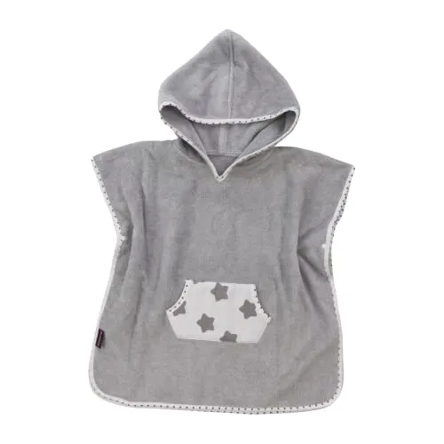 Puckdaddy Badeponcho Freya – 57x84 cm, Baby-Poncho mit Kapuze mit Sterne Muster in Weiß, flauschiger Kapuzenbademantel aus 100% Baumwolle & Frottee nach OEKO-TEX geprüft, Badehandtuch bis 5 Jahre