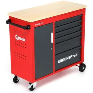 GEDORE-Red Werkzeugwagen R20400006, rot/schwarz, 6 Schubladen - Robuster Werkstattwagen mit 6 Schubladen und Teleskop-Vollauszug für optimalen Stauraum. Höhenverstellbarer Fachboden und wendige Lenkrollen für einfachen Transport.