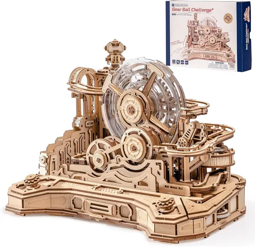 ROKR 3D Puzzle Gear Ball Challenge - Holz Kugelbahn - Mechanisches Geduldsspiel aus hochwertigem Holz, fördert die Konzentration und Geschicklichkeit. Spannender Modellbausatz für kreative Köpfe.