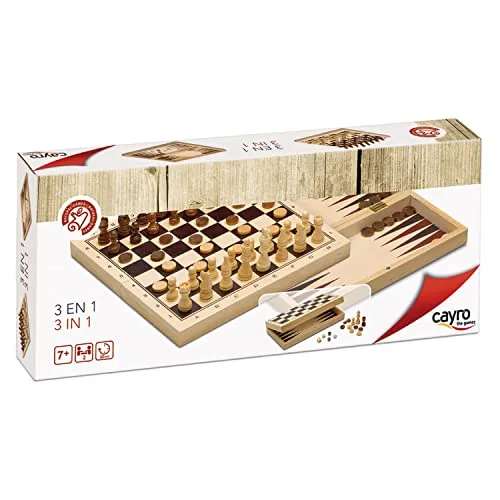 Cayro 3 in 1 Spiel: Schach, Backgammon & Dame