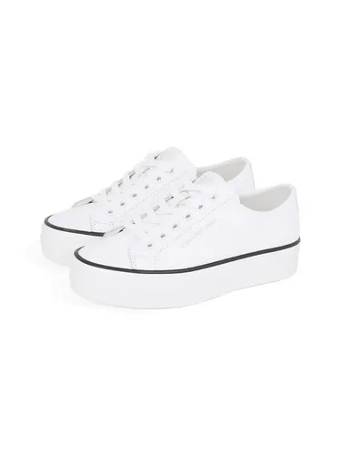 Calvin Klein Damen Vulcanized Sneaker Bold Low aus Leder, Weiß (Bright White/Black), 40 - Damen-Sneaker aus hochwertigem Leder mit optimaler Passform und bequemer Schaum-Einlegesohle für den ganzen Tag. Ideal für lässige und schicke Outfits.