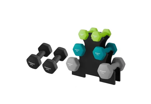 SONGMICS Hantelset 2 x 5 kg mit Hantelständer - Hanteln für effektives Krafttraining zu Hause, inklusive 6 Kurzhanteln (1-3 kg) und stabilem Hantelständer – platzsparend und sicher in der Hand dank optimal geformter Griffe.