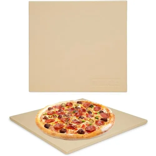 Mimiuo Pizzastein für Backofen und Gasgrill, Backen, Cordierit Quadratischer Pizzastein for Ooni, Grillen und Servieren Für Torten, Gebäck, Brot, Pizza, 33 × 33 cm