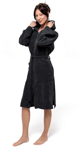 Möve Damenbademantel mit Reißverschluss und Kapuze - Bademantel aus 80% Baumwolle und 20% Polyester, besonders weich und angenehm auf der Haut. Perfekt für entspannte Stunden zu Hause.