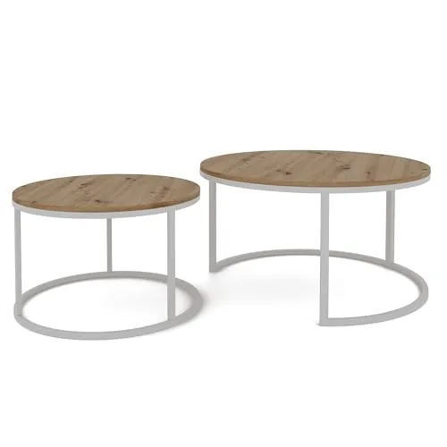 Idohome Couchtisch Lavo 2-in-1, Eiche Wotan, Rund, 70 cm in weiß von GREKPOL