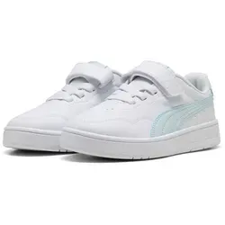 Puma Court Lally AC+ PS puma white-sea glass (06) 11.5 - Fitnessschuhe für Kinder, gefertigt aus mindestens 30% recycelten Materialien. Mit SOFTFOAM+ Innensohle für optimalen Komfort und einfacher Handhabung dank Klettverschluss.
