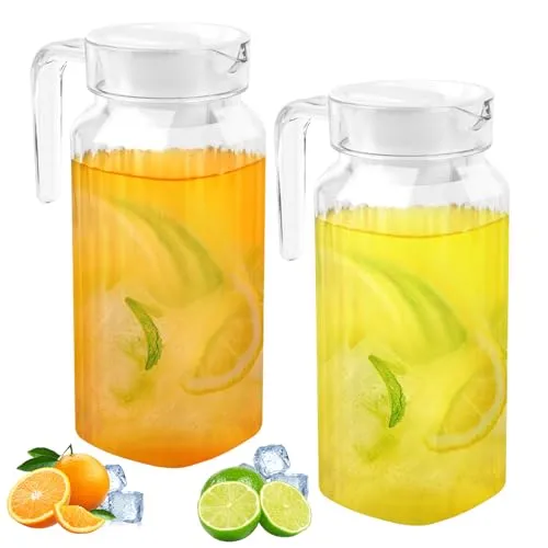 Stück Wasserkrug 900ML, Plastik Wasserkaraffe mit Deckel, Transparente Karaffe BPA-frei, Kunststoff Krug mit Griff, Getränkekaraffe für DIY Getränke, Saft, Tee, Milch, Wasser Karaffe, Milchkanne 2