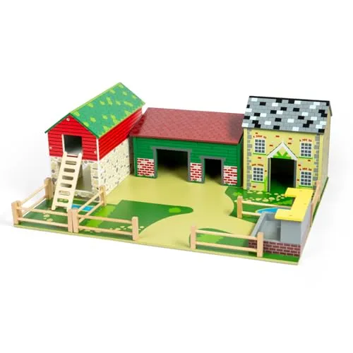 Tidlo The Wooden Oldfield Farm - Holzspielzeug, wunderschöne Holzfarm für Kinder ab 3 Jahren mit vielen Erlebnismöglichkeiten und großzügiger Größe von 62,5 x 47 x 22 cm.