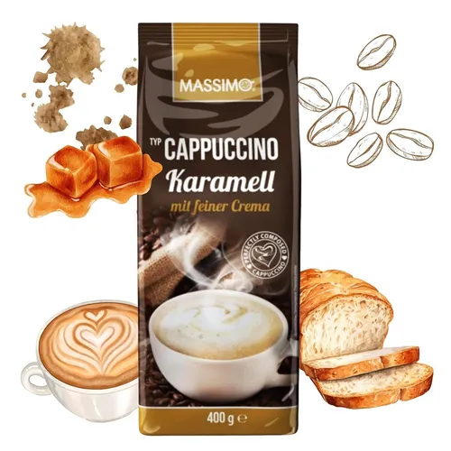 MASSIMO Cappuccino Karamell 10 x 400g - Kaffee: Praktische Kaffeesticks für feinen Karamell-Cappuccino-Genuss, schnell zubereitet und ideal für unterwegs oder zu Hause.