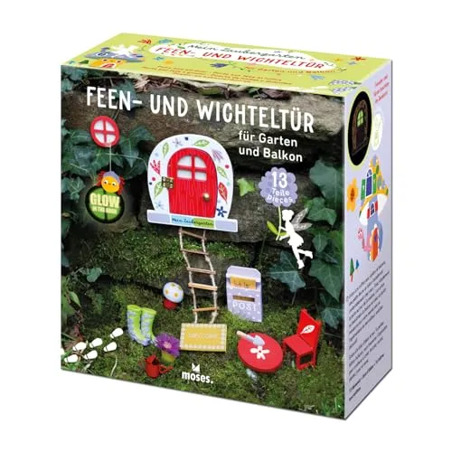 Moses. Mein Zaubergarten Feen- und Wichteltür, 13-teiliges Spiel- & Dekoset für Garten & Balkon, Gartendeko-Set mit Leuchtelementen, Fantasiespielzeug für Kinder ab 4 Jahren