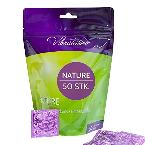 VIBRATISSIMO Kondome Nature 50er Pack I Premium Box Extra Feucht I für Men I Dünne Wandstärke & Naturfarben I Gefühlsecht Hauchzart I Verhütung Männer I B=53 mm