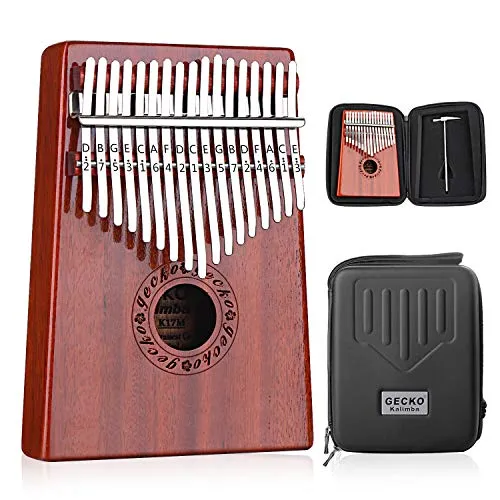 GECKO Kalimba 17 Schlüssel Daumenklavier mit wasserdichter Schutzbox, Stimmhammer und Lernanleitung, tragbares Mbira Sanza Fingerpiano, Geschenk für Kinder Erwachsene Anfänger Profi.
