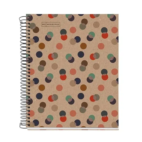 Miquelrius - 100 Prozent recyceltes Notizbuch, 1 Farbstreifen, A5, 80 horizontal linierte Blätter, 80 g Papier, 2 Löcher, Einband aus recyceltem Karton, Öko-Konfetti-Design