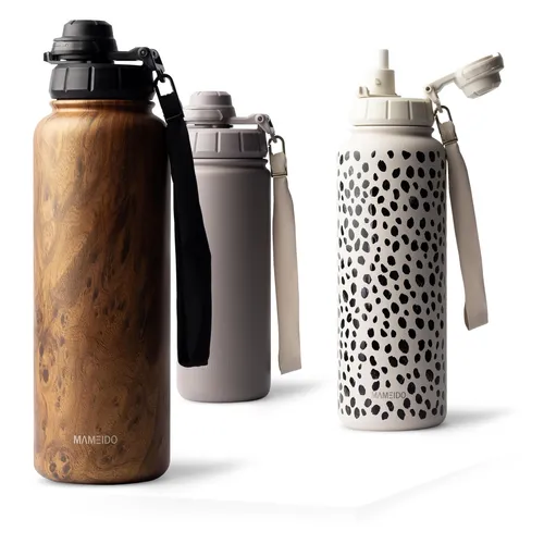 Thermosflasche 1200 ml Edelstahl isoliert mit Griff und Strohhalm