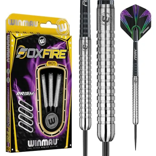 WINMAU – Foxfire Dartpfeile– 80% Wolfram | 21, 22, 23, 24, 25, 26, 28 Gramm | Profi-Darts mit Prism Flights und Schäften