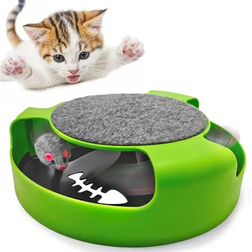 MERSJO Katzenspielzeug Selbstbeschäftigung - Fliegender Ball mit Kratzbaum - Interaktives Spielzeug für Katzen: Fördert die Jagdinstinkte mit beweglicher Maus und Kratzmatte für stundenlangen Spielspaß.