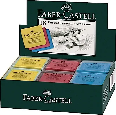 FABER-CASTELL 127321 - Knetradiergummi Art Eraser, farbig sortiert in Kunststoffbox, ideal zum Korrigieren von Kohle- und Pastellarbeiten ohne Radierabfall
