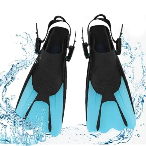mizikuu Schnorchelflossen, Verstellbare Tauchflossen Kurze mit Tasche zum Umhängen Schwimmflossen Kinder Taucherflossen Erwachsene Leichte Reiseflossen zum Schwimmen Schnorcheln, Blau, L