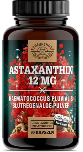 Scheunengut® Astaxanthin 12mg - 100% veganes Antioxidans - Nahrungsergänzungsmittel zur Stoffwechselunterstützung mit 90 geschmacklosen Kapseln, reich an leistungsstarkem Astaxanthin für mehr Vitalität.
