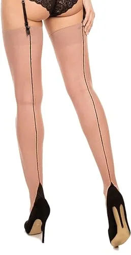 GLAMORY Damen Delight 20 Strapsstrümpfe, Teint-Schwarz, M Große Größen EU