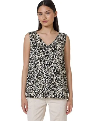 Street One Studio Damen F345744 Gemustertes Blusentop, Light Sunstone Beige, 46 - Ärmellose Bluse mit floralem Muster, V-Ausschnitt und raffinierten Schultern, aus leichter, atmungsaktiver Viskose – perfekt für den Sommer!