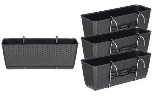 XL Rattan Balkontopf Geländertopf Anthrazit