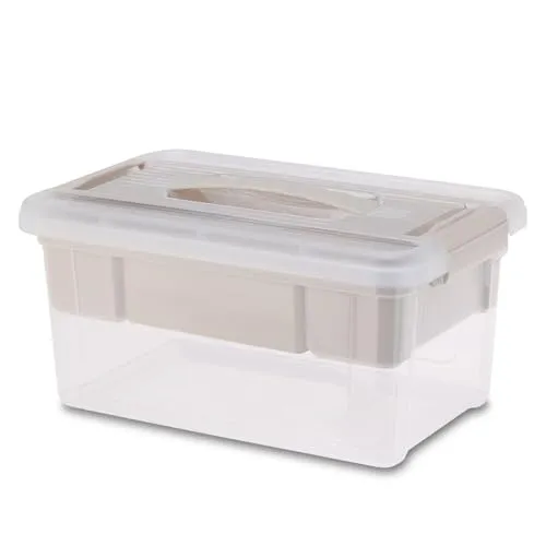 Spetebo Kunststoff Sortierbox mit Tragegriff - 29 x 19 cm - Nähkästchen mit entnehmbaren Fächern - Multi Box Mehrzweck Aufbewahrungsbox Organizer für Handarbeit Bad Büro Malen Basteln