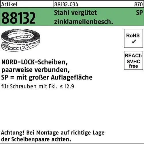 Nord-Lock Scheiben 1.7182 NL24sp, 50 Stück - Zahnscheibe mit vergrößertem Außendurchmesser für optimale Auflagefläche, ideal für Langlöcher und weiche Materialien wie Aluminium. Sicherer Halt durch Klemmkraft.