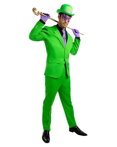 Funidelia Offizielles Riddler Kostüm für Herren, Jacke, Hose, Handschuhe, Krawatte, Hut und Augenmaske, Superhelden, DC Comics - Outfit für Erwachsene für Partys, Karneval und Halloween - Größe M