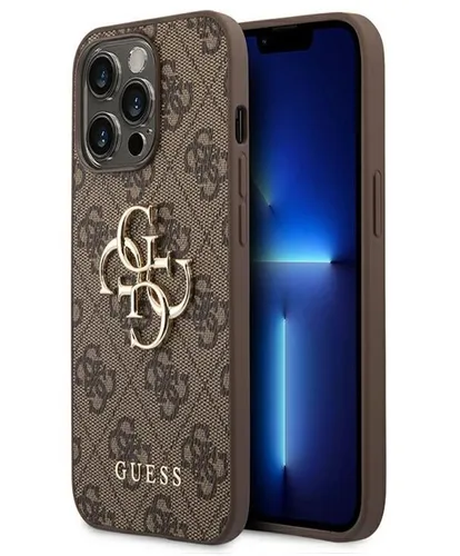 Guess Golden Logo Hülle für iPhone 14 Pro Max - Braun - Standard Handyhülle mit hochwertiger Verarbeitung und stilvollem Design für optimalen Schutz und Eleganz.