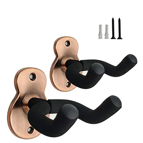 Epochleno Gitarren-Wandhalterung, Metall-Gitarrenhalter, 2 Packungen, Gitarrenhalterung mit schützendem Schwamm, passend für alle Arten von Kopfplatten/E-Gitarren/Ukulelen/Banjo/Bass, Bronzefarben