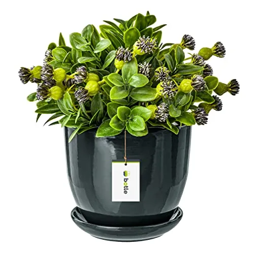 botle Keramiktopf Pflanztopf Blumenchale Übertopf Pflanzkübel handbemalt D 250 mm dunkel Grau Keramik inkl. Untersetzer Wasserablaufloch