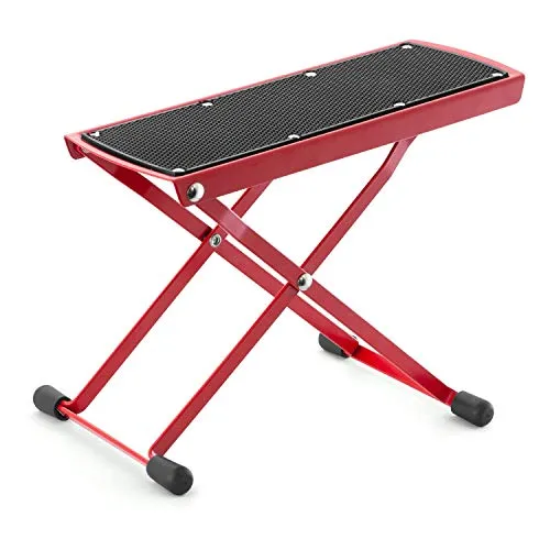 TIGER GST35-RD Gitarren-Fußbänkchen, Höhenverstellbare, zusammenklappbare Fußstütze für Klassische, Akustische und Elektrische Gitarre - Rot