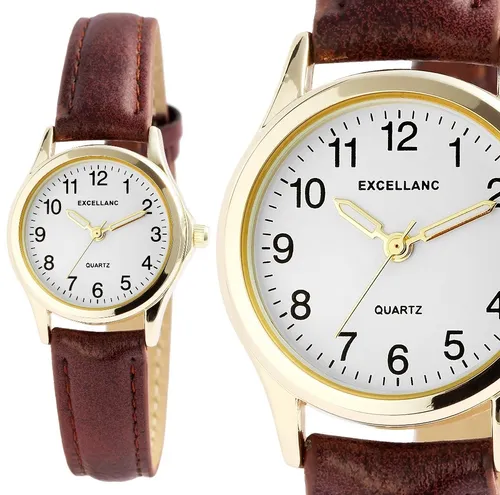 kleine Damenuhr Frauen Quarz analog Armbanduhr Braun Weiß Gold Kunstleder 19/264