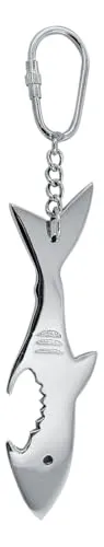 Sea-Club Schlüsselanhänger - Flaschenöffner Hai Anhänger Messing vernickelt 4x11cm silber