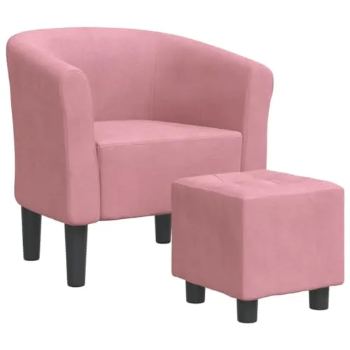 vidaXL Clubsessel mit Fußhocker - Eleganter Loungesessel in Rosa Samt - Lounge- & Cocktailsessel, weicher Samtbezug für höchsten Sitzkomfort und inkl. praktischem Fußhocker für Entspannung und zusätzliche Sitzgelegenheit.