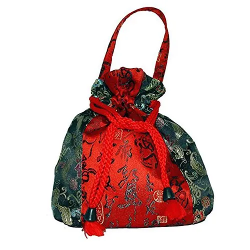 Seidenbeutel sehr dekorativ mit asiatischen Ornamenten ca. 21 x 23 cm