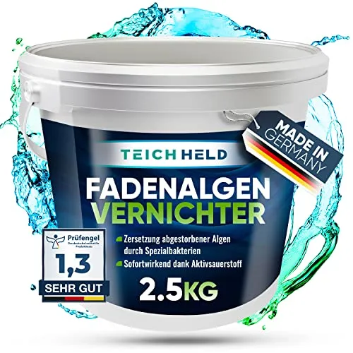 Teichheld Faden-Algenvernichter für kristallklares Wasser - Effektiver Algenvernichter für Teiche und Aquarien. Mit 7x stärkere Schnell-Aktiv-Formel für eine schnelle Algenbekämpfung und klare Sicht im Wasser.