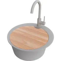 PRIMAGRAN Granitspüle Grau 50x50cm mit Küchenarmatur und Zubehör