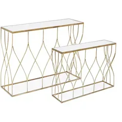 Konsole Elenor 2er-Set mit Glasplatte in gold von Bizzotto