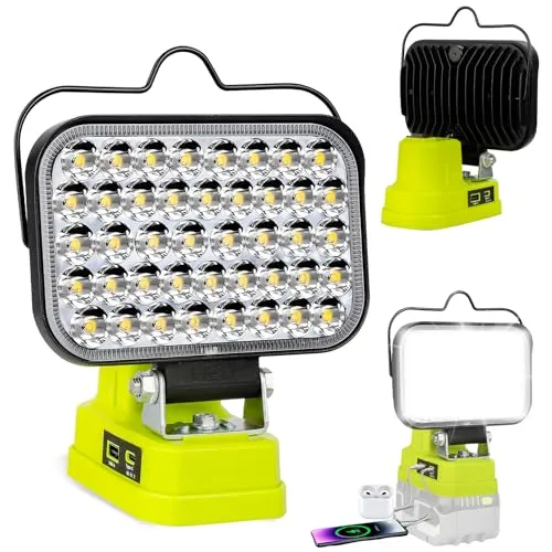 GZYZ LED Akku Lampe Kompatibel mit Rybi 18V ONE+ | (Ohne Akku)90W 7000LM Kabellose Arbeitsleuchte,Tragbare Strahler Flutlichter mit USB & TYP C für Camping, Garagen