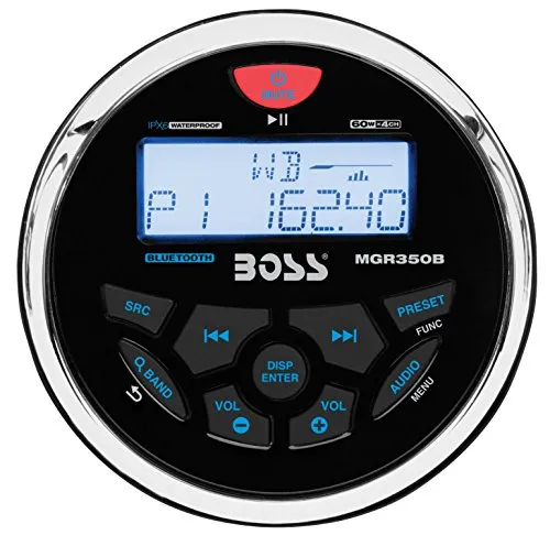 Boss Audio MCKGB350B - Marine Gauge Radio mit Antenne & 2 Lautsprechern - Autoradio mit wetterfesten MR6B 6,5 Zoll Lautsprechern, 180 Watt max. Leistung und 60 Watt x 4 RMS. Ideal für Boote, mit USB, Aux und Preset EQ für beste Klangqualität.