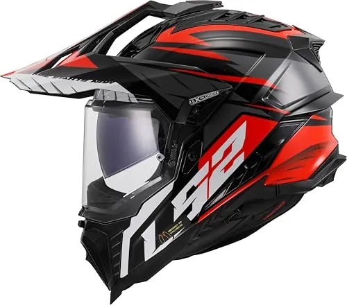 LS2 MX701 Explorer Spire Motocross Helm, 2XL, schwarz-grau-rot - Motorradhelm mit Emergency-Release-System und kratzfestem Visier, ideal für Sicherheit und Komfort beim Motocross.
