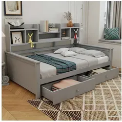 OKWISH Schlafsofa Stauraumbett Kinderbett, integriertem Lattenrost, Schubladen und Regalen 90x200cm, ohne Matratze grau