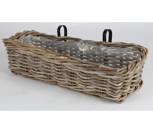 Stück Balkonkasten 60x20x15cm Weide - Garten-Zubehör: Geflochtener Blumenkasten mit Halterung, ideal für Blumen und Kräuter im Außenbereich.