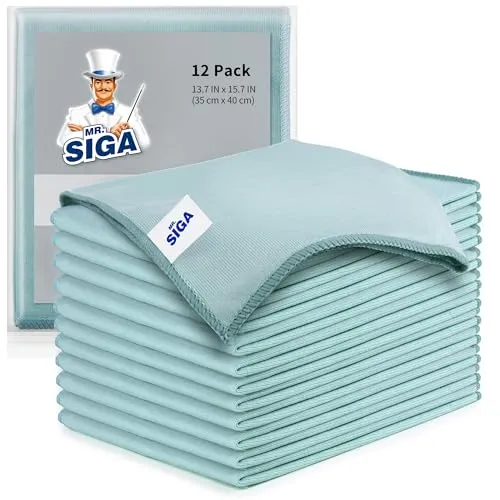 MR.SIGA Ultrafein Mikrofaser Reinigungstücher Lappen Putztücher Fensterputztuch Fenster Tücher Mikrofasertücher Geschirrtücher für Scheiben & Spiegel, 12 Stück, 35x40cm (13.7