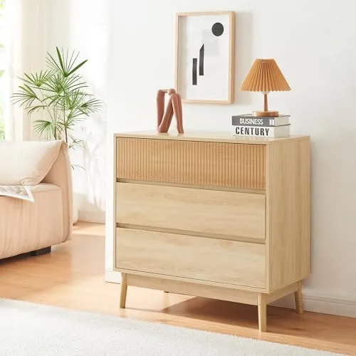 [en.casa] Kommode Landskrona – Eleganter Schubladenschrank mit 3 Fächern - Kommoden & Sideboards – Zeitloses Design in Eicheoptik mit 3 geräumigen Schubladen für ordentliche Aufbewahrung und einfache Montage.
